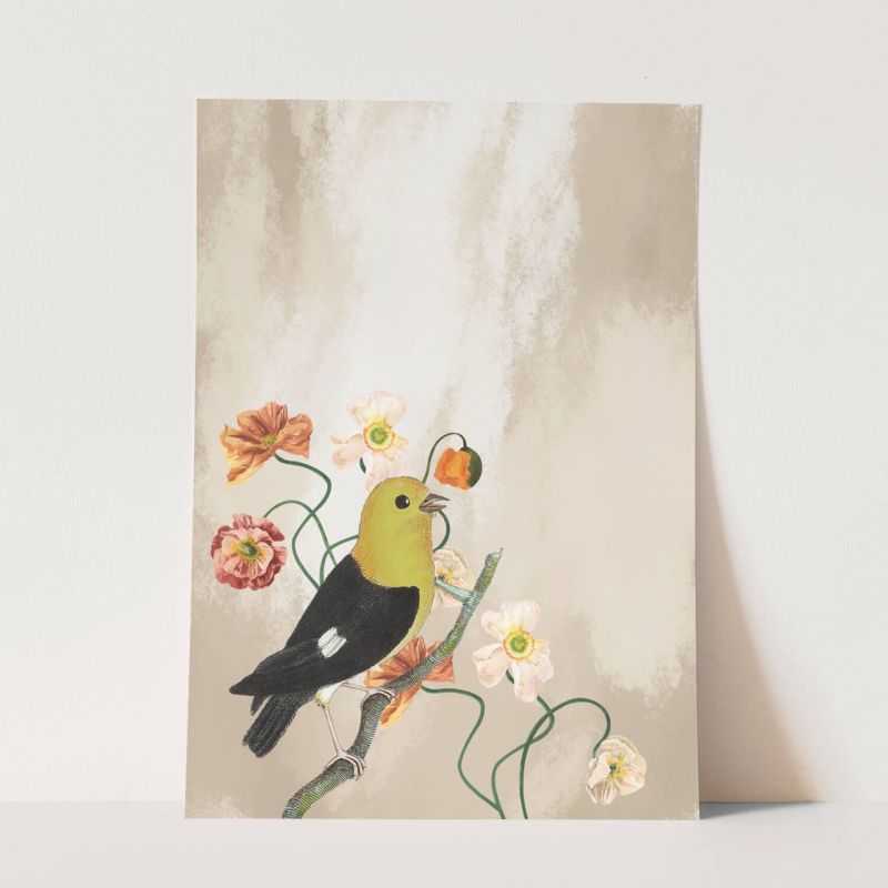 Vogel Motiv Singvogel Blumen einzigartiges Design Pastelltöne