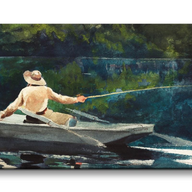 Remaster 120x60cm Winslow Homer weltberühmtes Wandbild Casting Number Two Angler im Boot Fluss