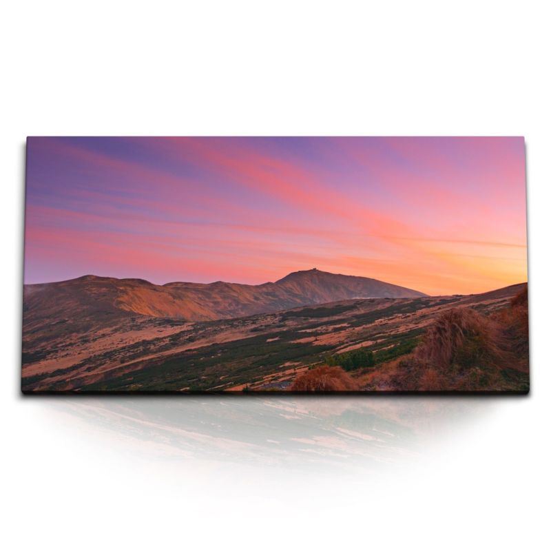 Kunstdruck Bilder 120x60cm Berge Sonnenuntergang Berglandschaft roter Himmel