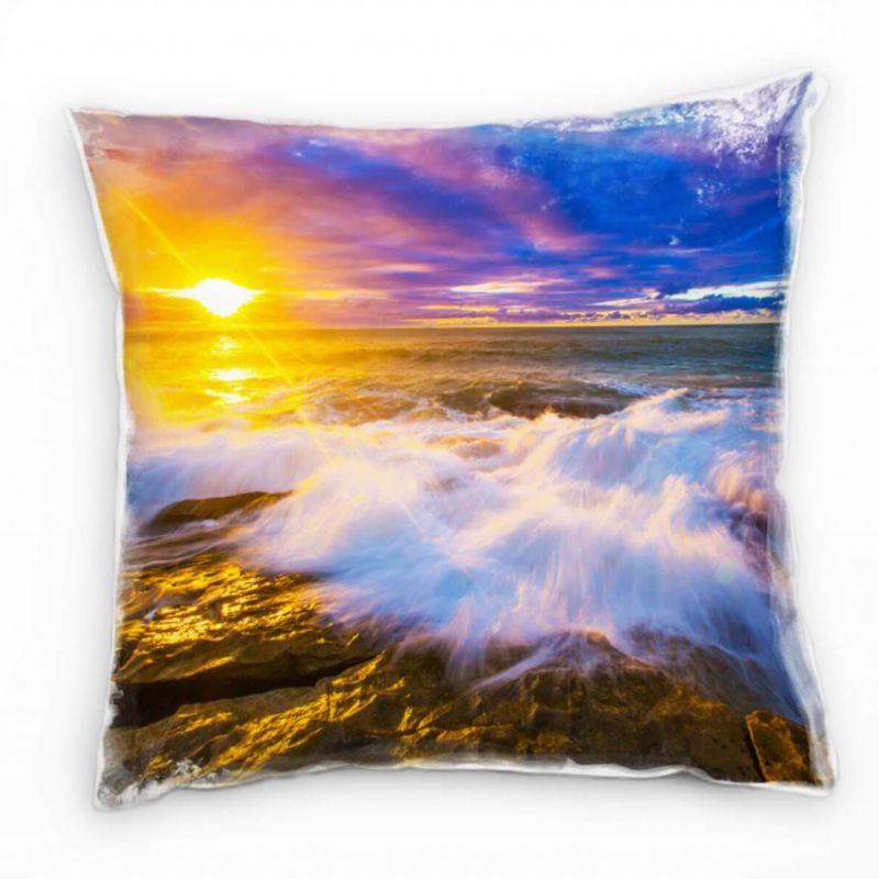 Strand und Meer, Sonnenuntergang, orange, blau Deko Kissen 40x40cm für Couch Sofa Lounge Zierkissen