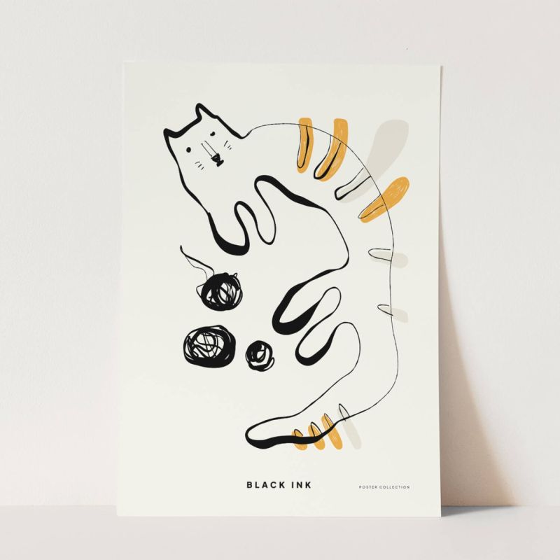 Black Ink dekorative Illustration Modern  abstrakte Katze