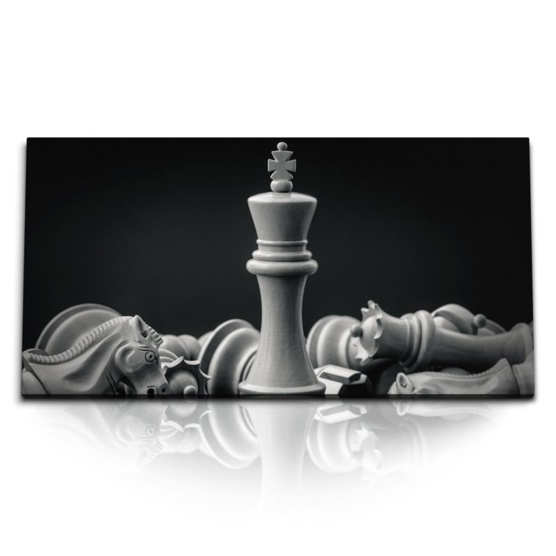 Kunstdruck Bilder 120x60cm Schach Schachfiguren Schwarz Weiß Schachspiel