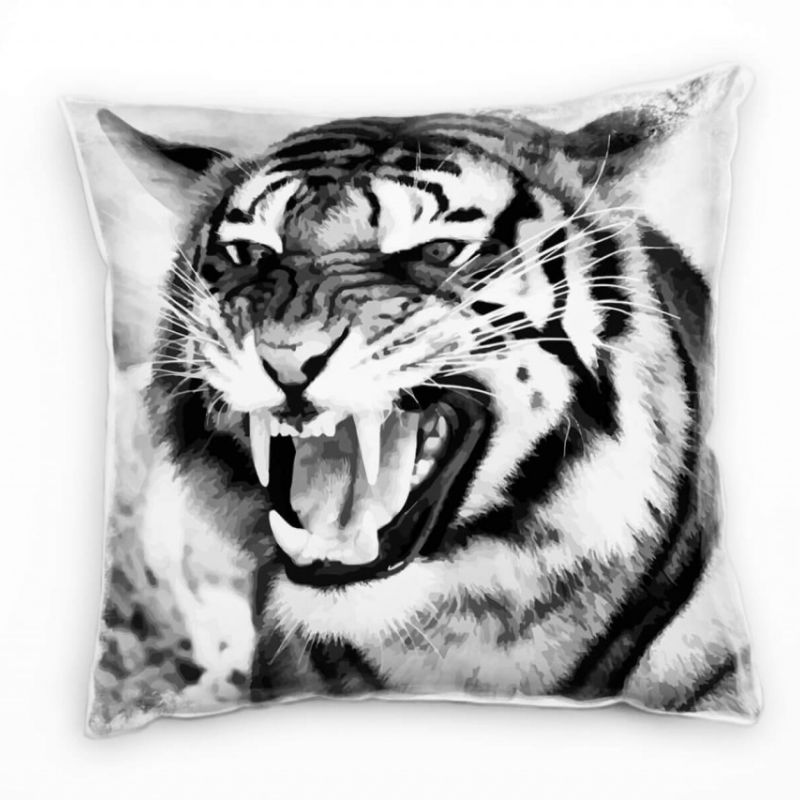 Tiere, schwarz, weiß, Tiger, Nah Deko Kissen 40x40cm für Couch Sofa Lounge Zierkissen