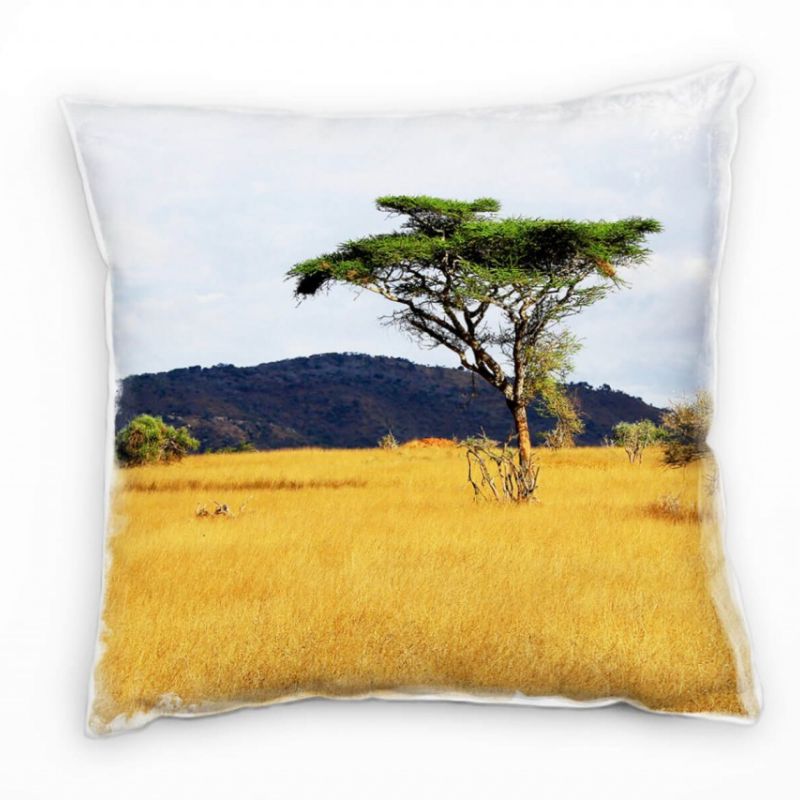 Landschaft, Afrika, Savanne, gelb, grün Deko Kissen 40x40cm für Couch Sofa Lounge Zierkissen