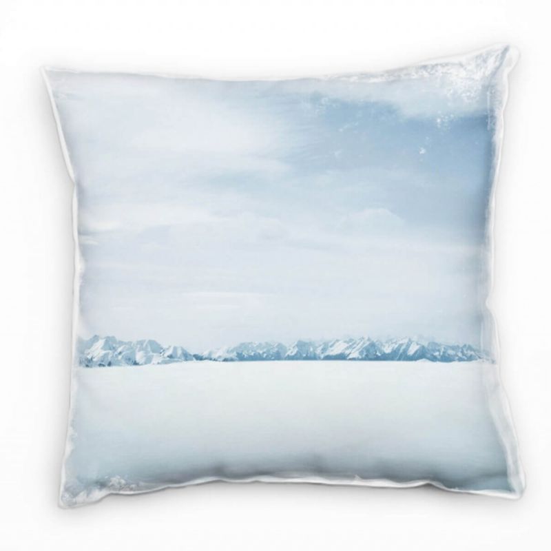 Winter, Landschaft, weiß, blau, Schnee, Berge Deko Kissen 40x40cm für Couch Sofa Lounge Zierkissen