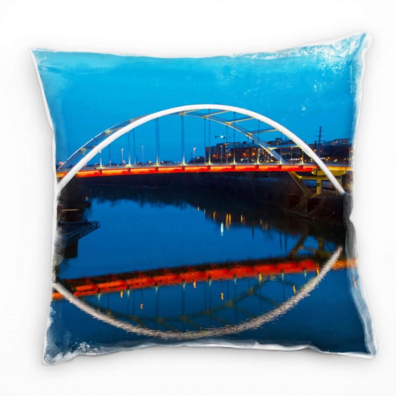 City, Brücke, Nacht, blau, rot Deko Kissen 40x40cm für Couch Sofa Lounge Zierkissen