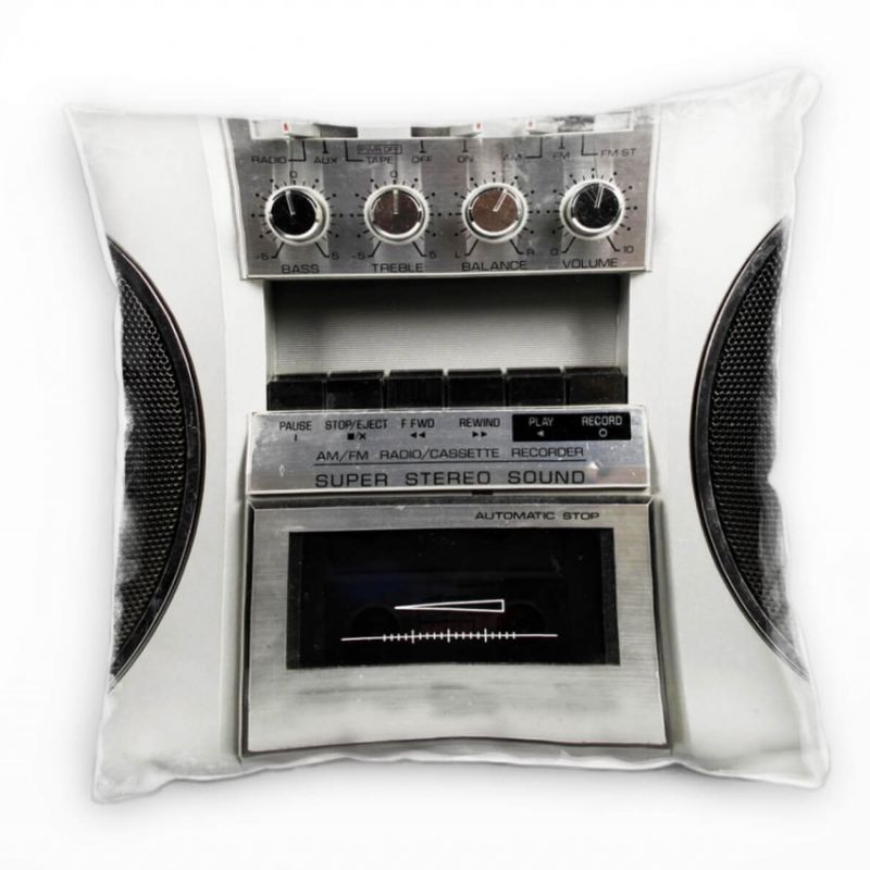 Macro, grau, Retro Ghettoblaster Deko Kissen 40x40cm für Couch Sofa Lounge Zierkissen