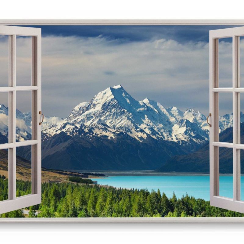 Wandbild 120x80cm Fensterbild Mount Cook Neuseeland Berge Bergsee Natur