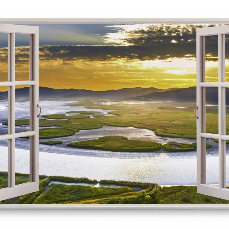 Wandbild 120x80cm Fensterbild Bucht von Suncheon Sonnenuntergang Natur Abendrot