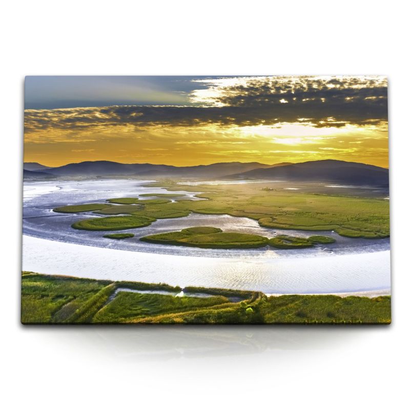 120x80cm Wandbild auf Leinwand Bucht von Suncheon Süd Korea Sonnenuntergang Natur