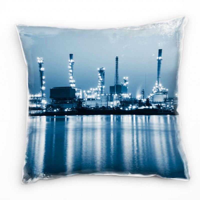 City, blau, weiß, Bangkok, Nacht, Hochhäuser Deko Kissen 40x40cm für Couch Sofa Lounge Zierkissen