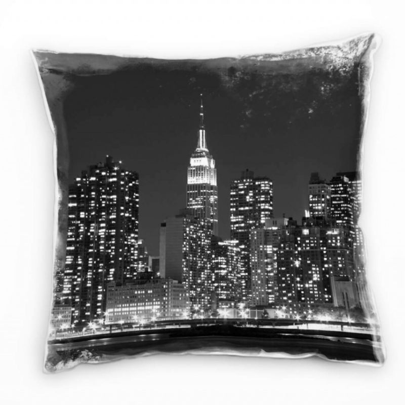 Urban und City, schwarz, weiß, New York, Nacht Deko Kissen 40x40cm für Couch Sofa Lounge Zierkissen