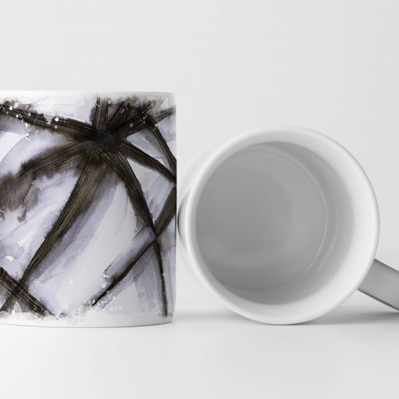 Tasse Geschenk Abstraktes Bild mit schwarzen Linien schwarz weiß