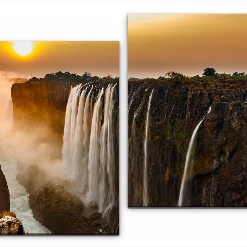 Wasserfall mit Sonnenuntergang Wandbild in verschiedenen Größen