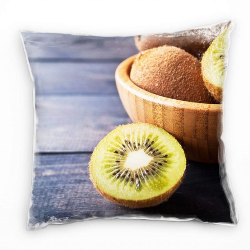 künstlerische Fotografie, Kiwi, grün, braun, grau Deko Kissen 40x40cm für Couch Sofa Lounge Zierkiss