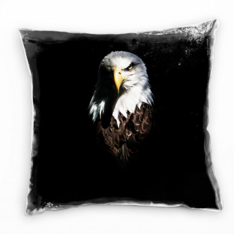 Tiere, Weißkopfseeadler, braun, weiß, gelb, schwarz Deko Kissen 40x40cm für Couch Sofa Lounge Zierki