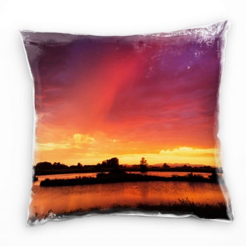 Landschaft, Sonnenuntergang, orange, rot Deko Kissen 40x40cm für Couch Sofa Lounge Zierkissen