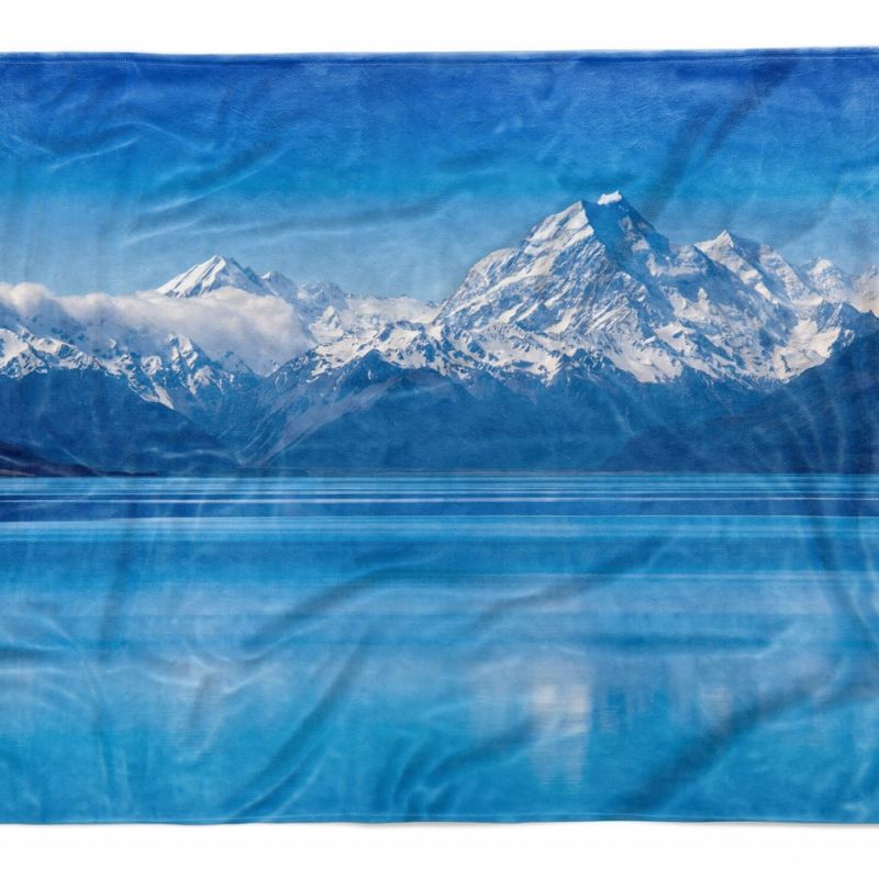 Handtuch Strandhandtuch Saunatuch Kuscheldecke mit Fotomotiv Bergsee Alpen Berge Wolken