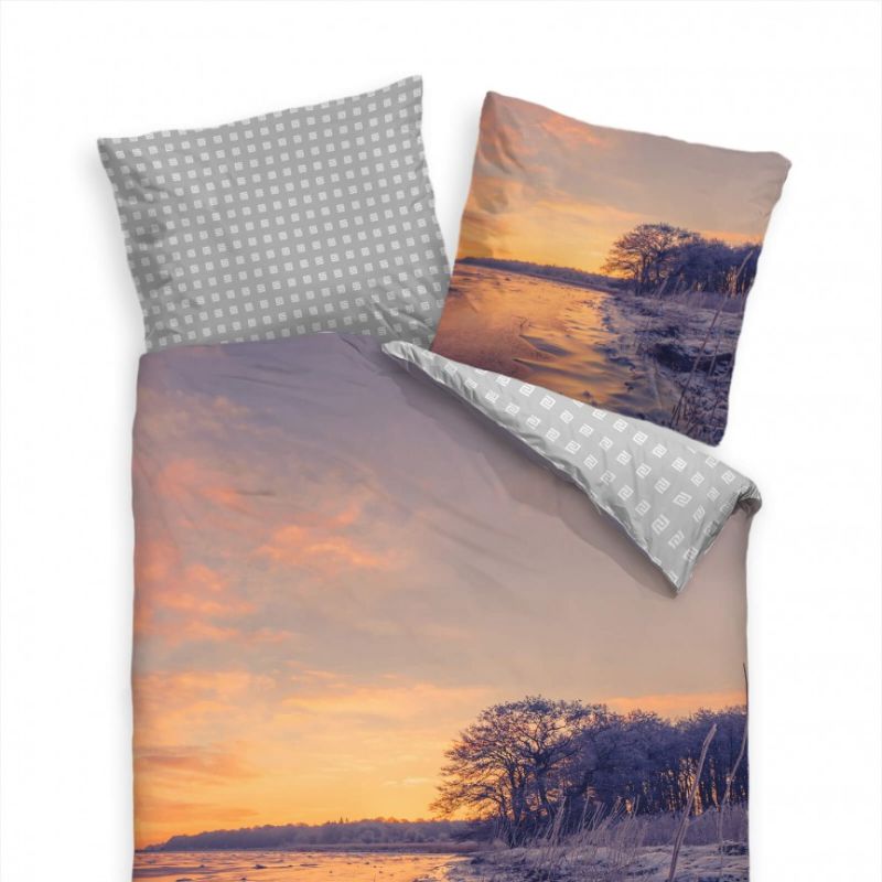 Sonnenuntergang Skandinavien Frost Lila Bettwäsche Set 135×200 cm + 80x80cm  Atmungsaktiv