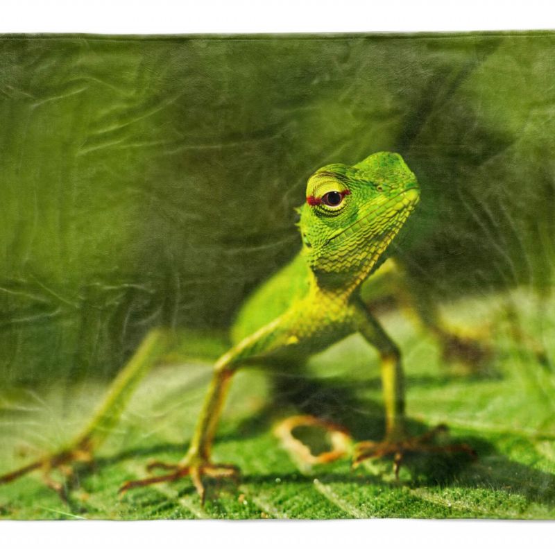 Handtuch Strandhandtuch Saunatuch Kuscheldecke  mit Tiermotiv Echse auf grünen B