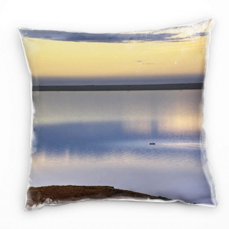 Landschaft, Sonnenaufgang, Island, grau, gelb Deko Kissen 40x40cm für Couch Sofa Lounge Zierkissen