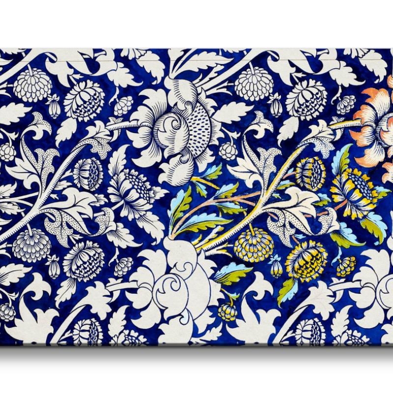 Remaster 120x60cm William Morris Weltberühmt Blumenmuster Sonnenblumen Blau Dekorativ