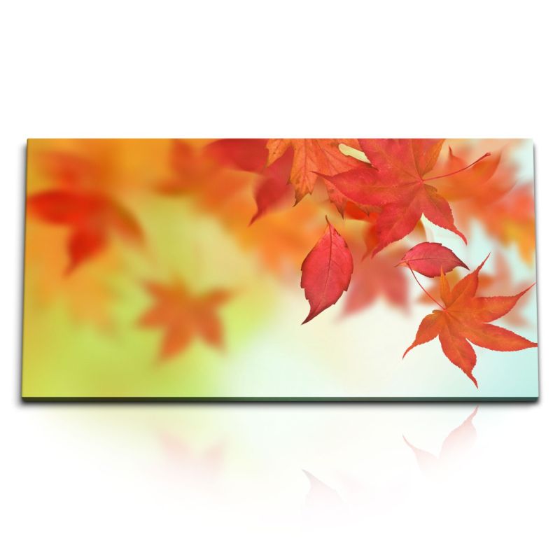 Kunstdruck Bilder 120x60cm Herbstblätter Herbst Fotokunst Rot Natur Kunstvoll