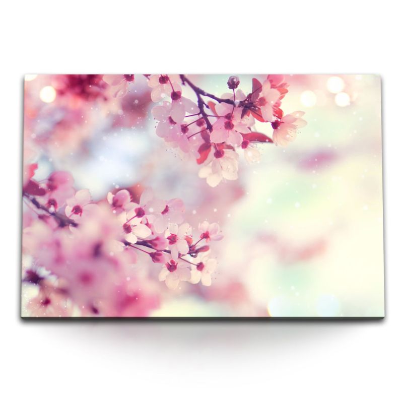 120x80cm Wandbild auf Leinwand Baumblüten Frühling Kirschblüten Blüten Sonnenschein