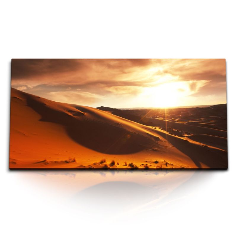 Kunstdruck Bilder 120x60cm Wüste Sanddünen Sonnenuntergang roter Sand Sahara