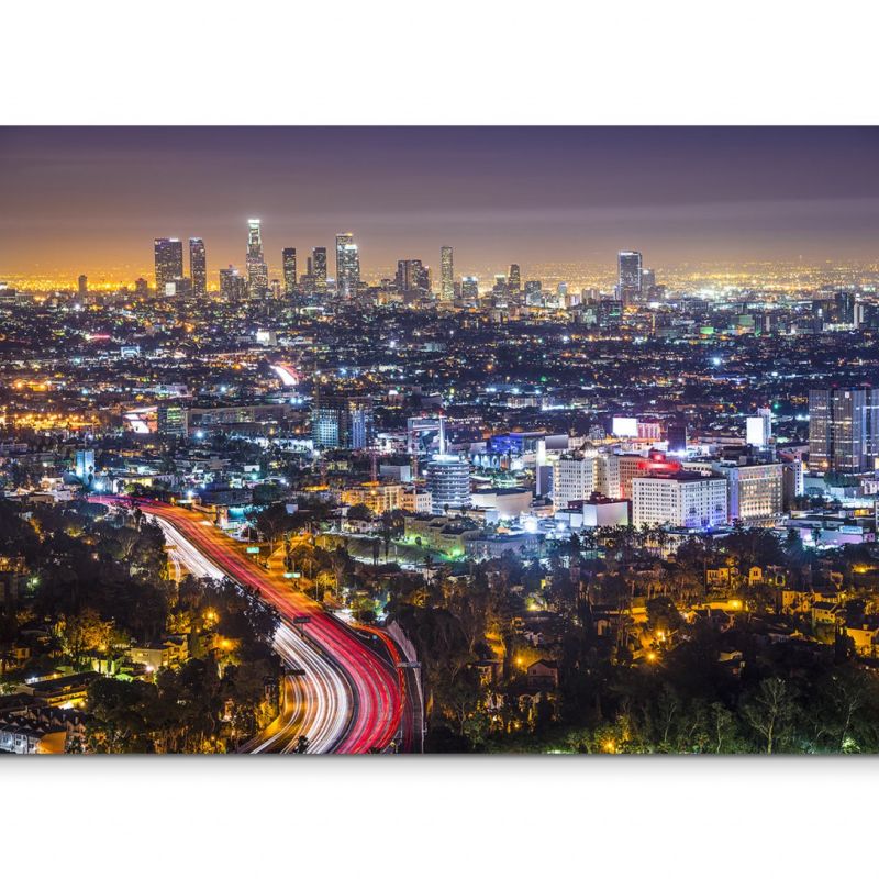 120x80cm Wandbild Los Angeles Skyline Nacht Lichter