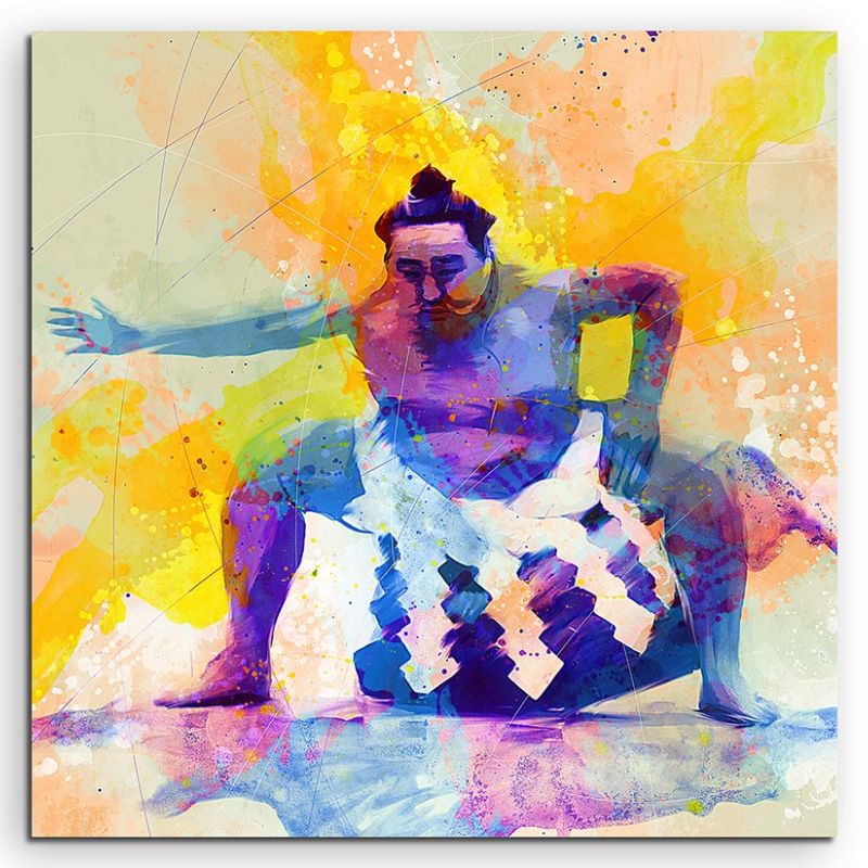 Sumo 60x60cm Aquarell Art Leinwandbild