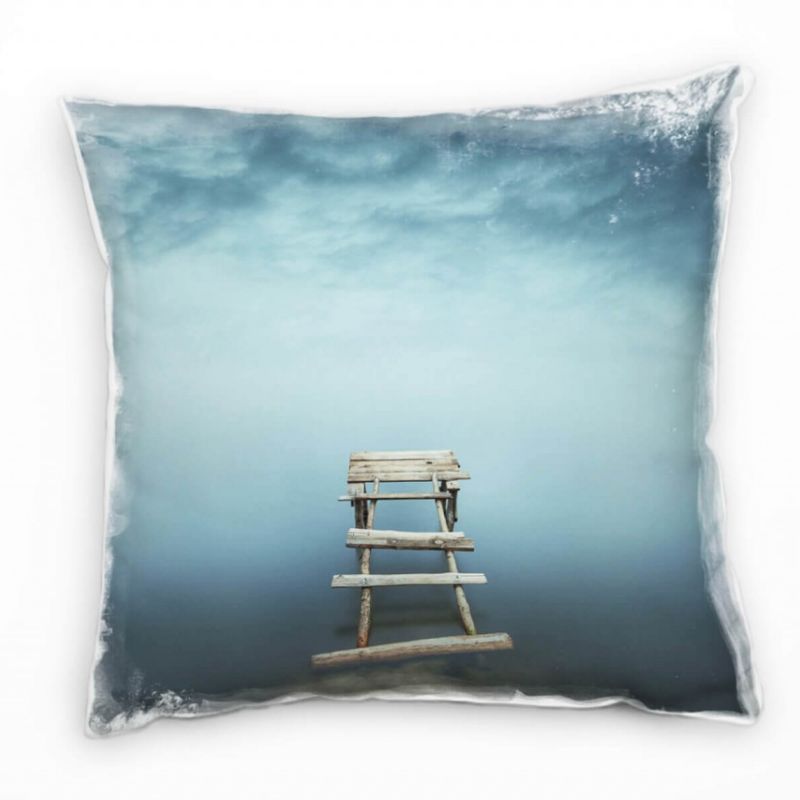 Strand und Meer, Steg, Wolken, dunkel, grau Deko Kissen 40x40cm für Couch Sofa Lounge Zierkissen