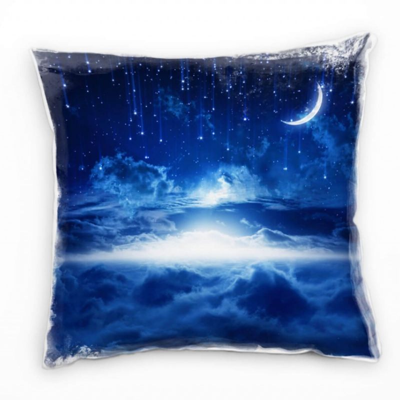 Abstrakt, Natur, blau, weiß, Sterne, Mond, Wolken Deko Kissen 40x40cm für Couch Sofa Lounge Zierkiss