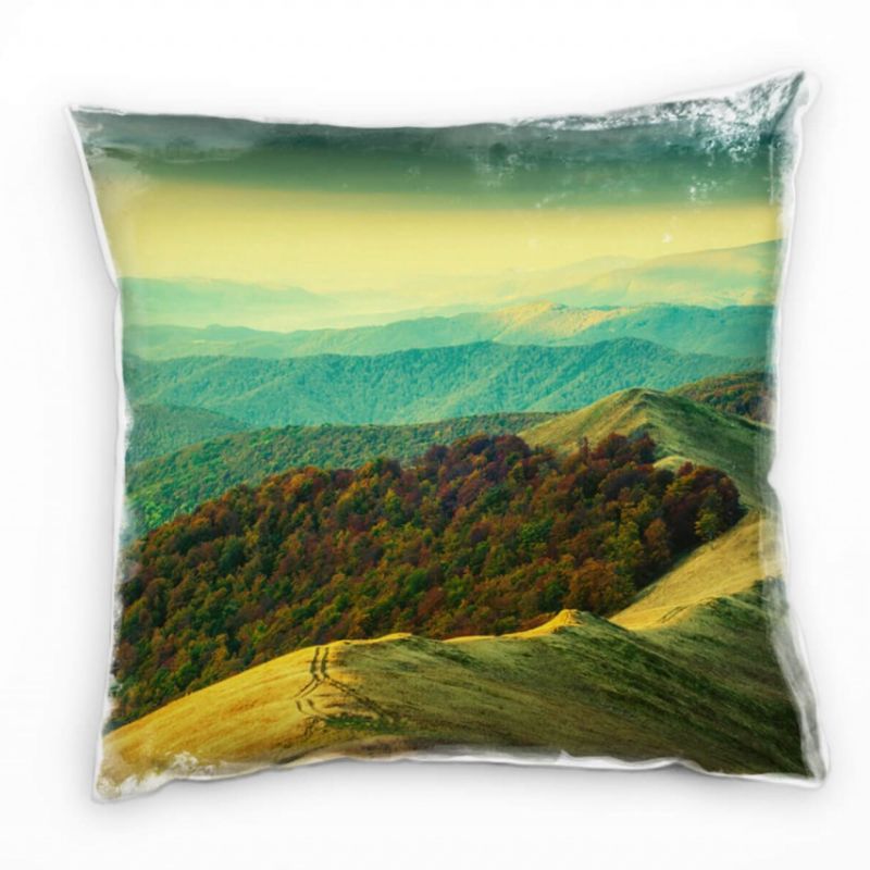 Landschaft, Berge, Wald, grün, blau, braun Deko Kissen 40x40cm für Couch Sofa Lounge Zierkissen