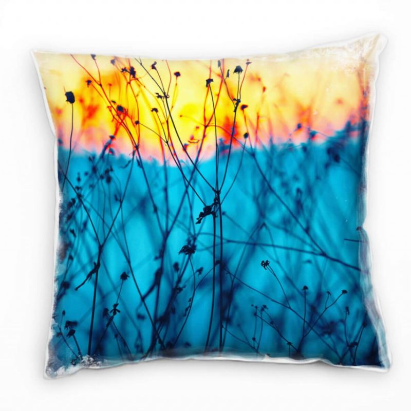 Natur, Sonnenuntergang, Feld, blau, orange Deko Kissen 40x40cm für Couch Sofa Lounge Zierkissen