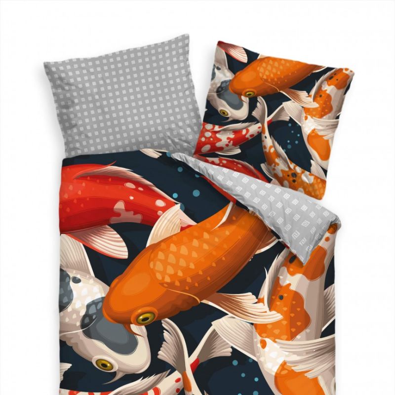 Koi Karpfen Hintergrund Rot Orange Bettwäsche Set 135×200 cm + 80x80cm  Atmungsaktiv