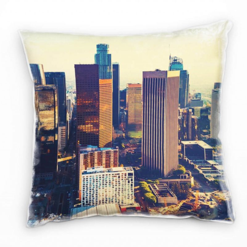 City, Los Angeles, Hochhäuser, gelb, türkis Deko Kissen 40x40cm für Couch Sofa Lounge Zierkissen