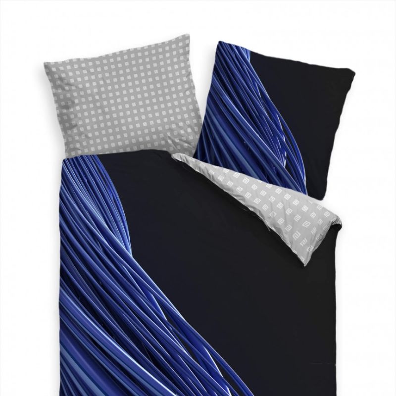 Abstrakt Linien Schwarz Hintergrund Blau  Bettwäsche Set 135×200 cm + 80x80cm  Atmungsaktiv