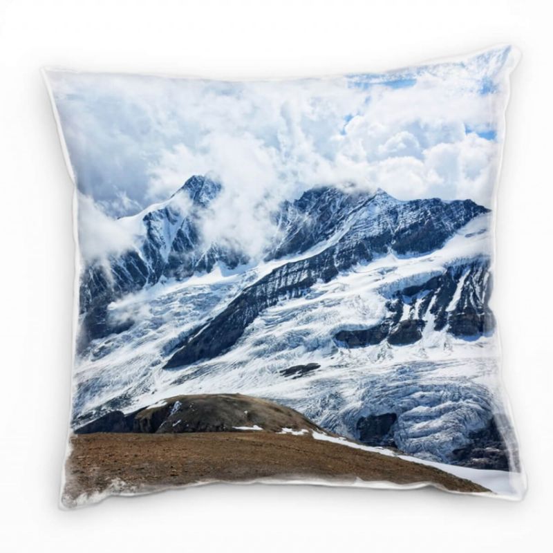 Landschaft, Winter, weiß, blau, braun, Berge Deko Kissen 40x40cm für Couch Sofa Lounge Zierkissen