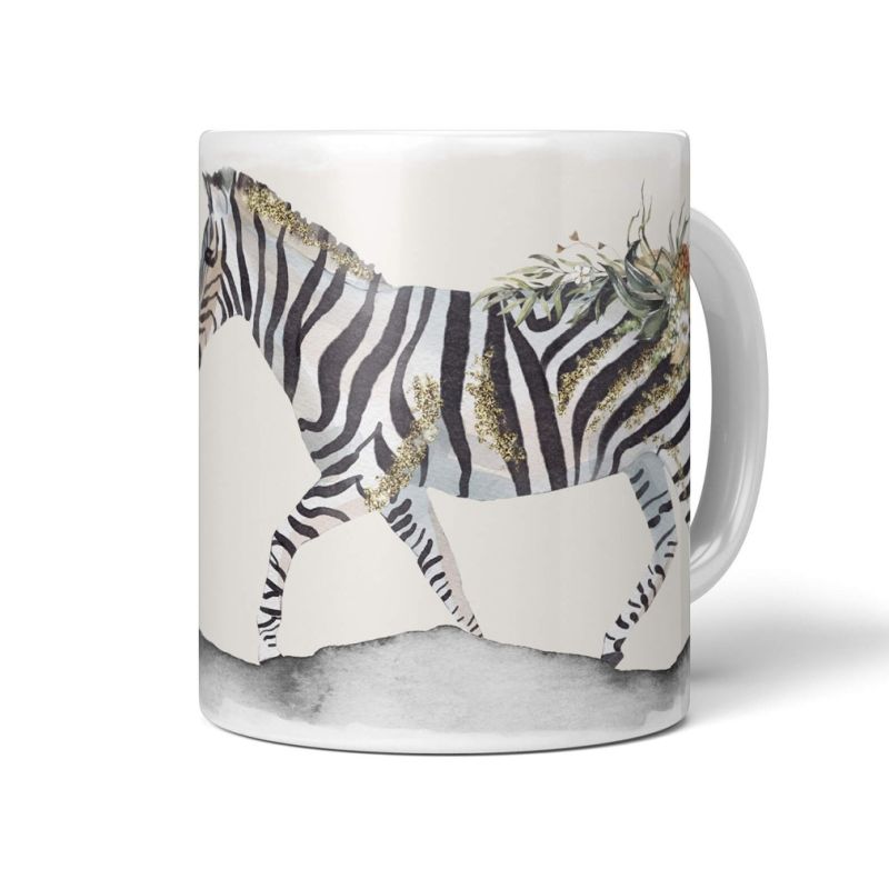 Tasse Porzellan Tier Motiv Zebra Blumen Dekorativ Design Kunstvoll