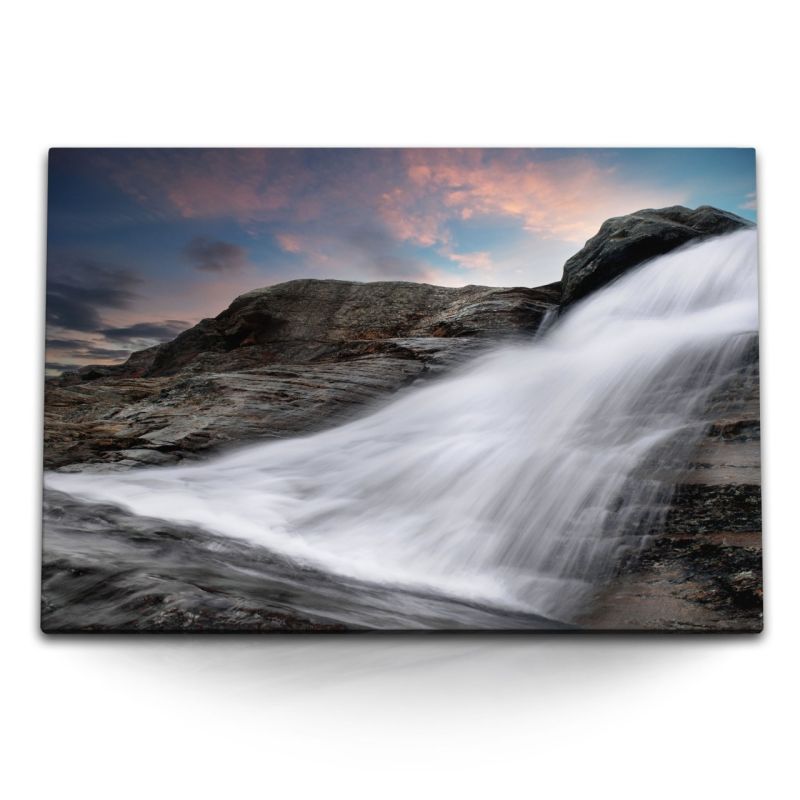 120x80cm Wandbild auf Leinwand Wasserfall Island Natur Felsen Berge Norden