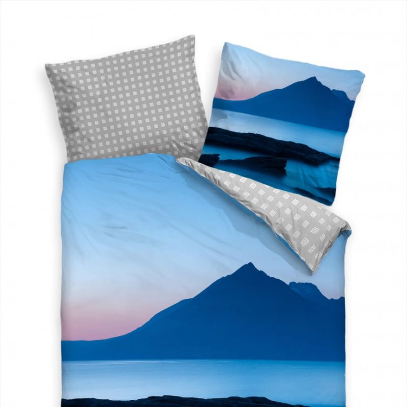 Schottland Dmmerung Strand Blau Bettwäsche Set 135×200 cm + 80x80cm  Atmungsaktiv