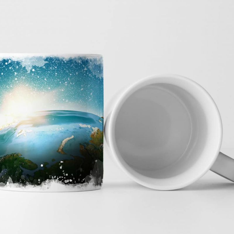 Tasse Geschenk Fotocollage Erde mit Sonnenstrahlen im Weltall