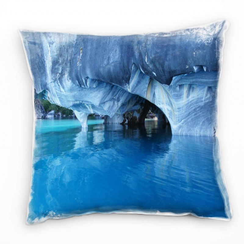 Seen, Höhle, klares Wasser, grau, blau Deko Kissen 40x40cm für Couch Sofa Lounge Zierkissen