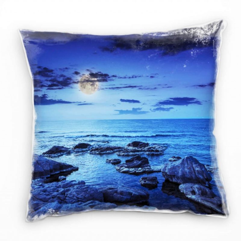 Meer, Mond, Felsen, Nacht, grau, blau Deko Kissen 40x40cm für Couch Sofa Lounge Zierkissen