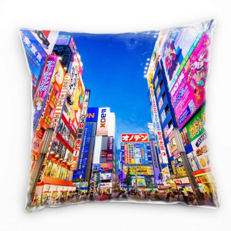 City, Tokio, Japan, Einkaufsstraße, bunt Deko Kissen 40x40cm für Couch Sofa Lounge Zierkissen