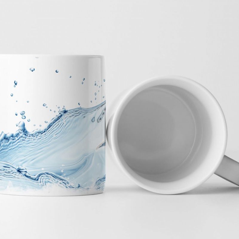 Tasse Geschenk Künstlerische Fotografie – Wasserspritzer in Hellblau und Grau