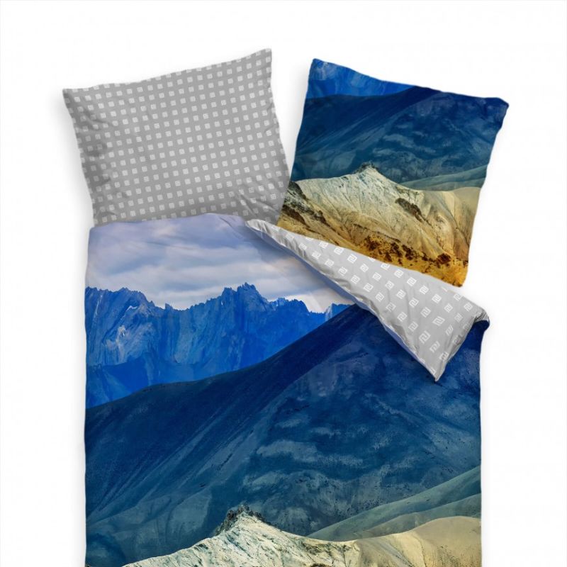 Felsen Himalaja Landschaft Gelb Blau Bettwäsche Set 135×200 cm + 80x80cm  Atmungsaktiv