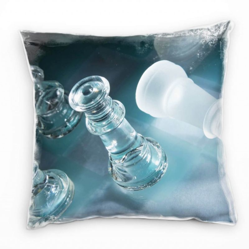 künstlerische Fotografie, blau, grau, Schachfiguren, Glas Deko Kissen 40x40cm für Couch Sofa Lounge