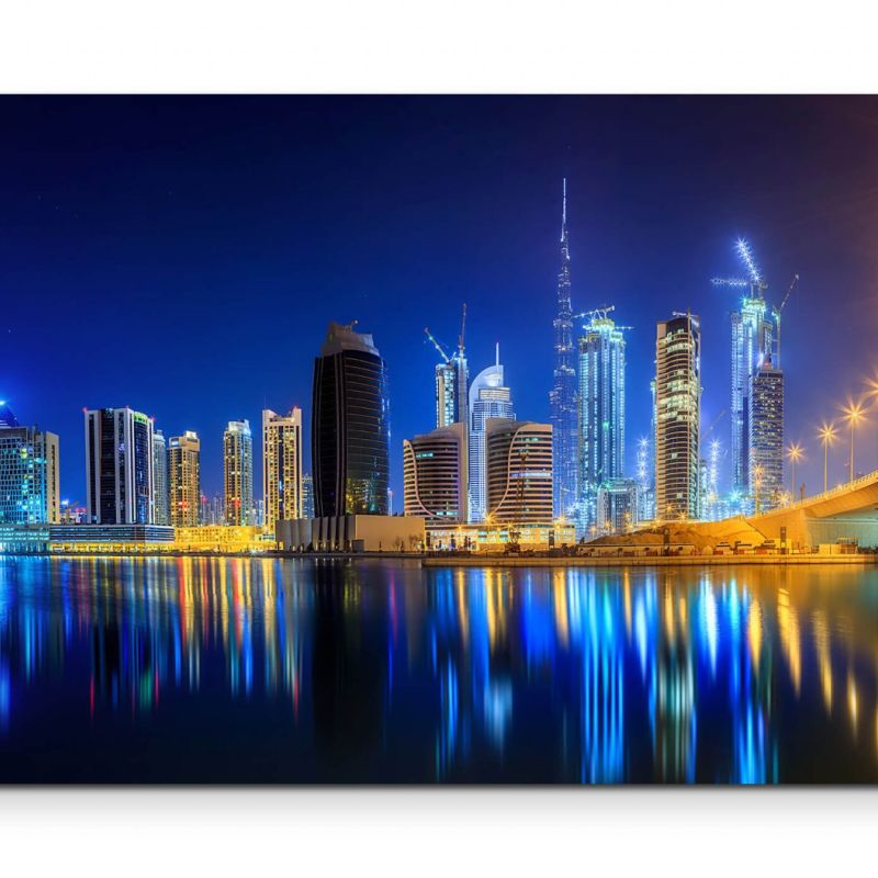 Skyline Dubai bei Nacht – Leinwandbild